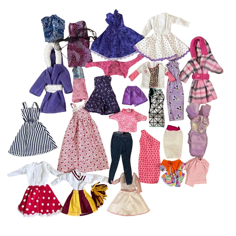 vtg Barbie clothes lot shirt jacket purse skirt shorts dress swim pink lace girl